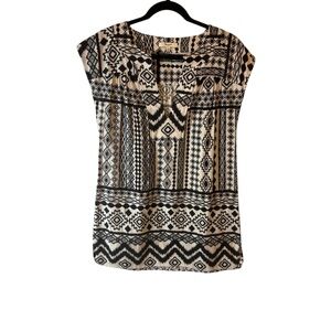 Madewell Black Cream Geometric Cap-Sleeve mini dress 100% cotton Size XS